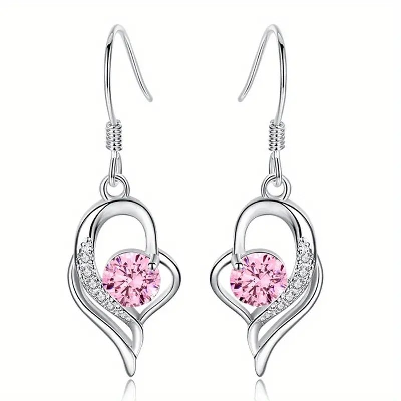 heart zircon earrings pink