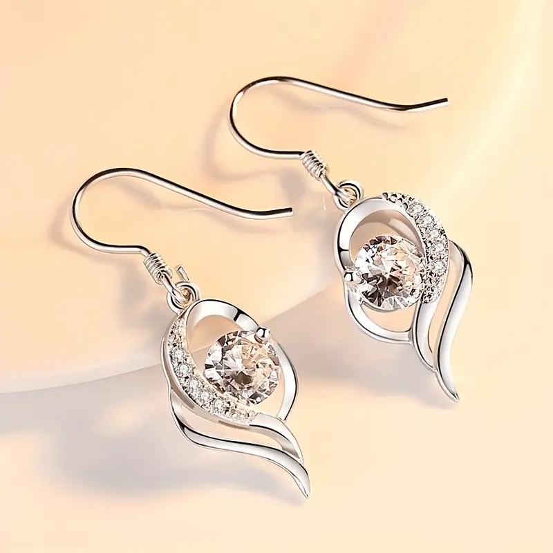 heart zircon earrings silver white