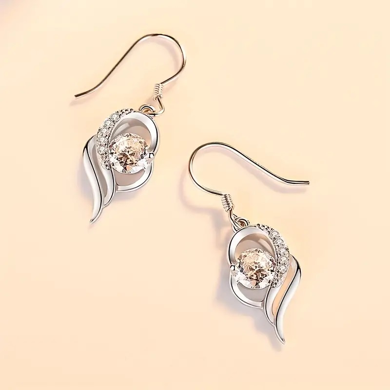 heart zircon earrings silver white