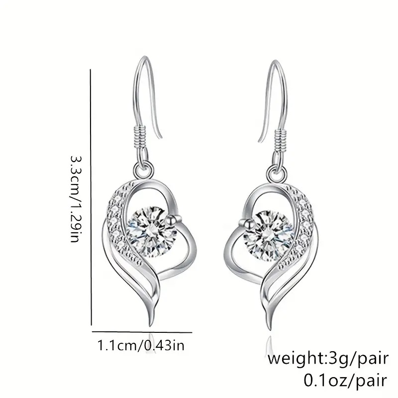 heart zircon earrings silver white