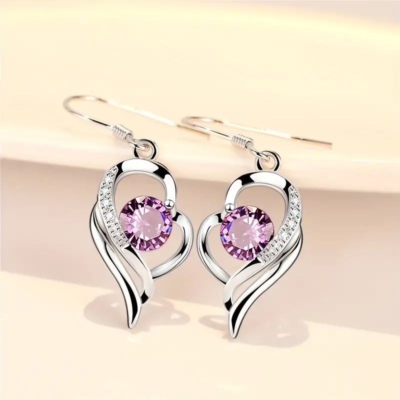 heart zircon earrings purple