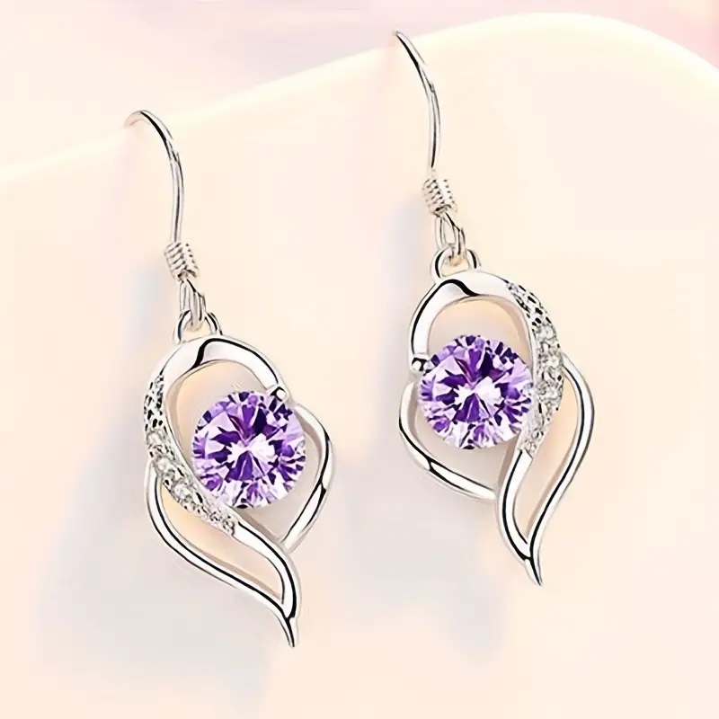 heart zircon earrings purple
