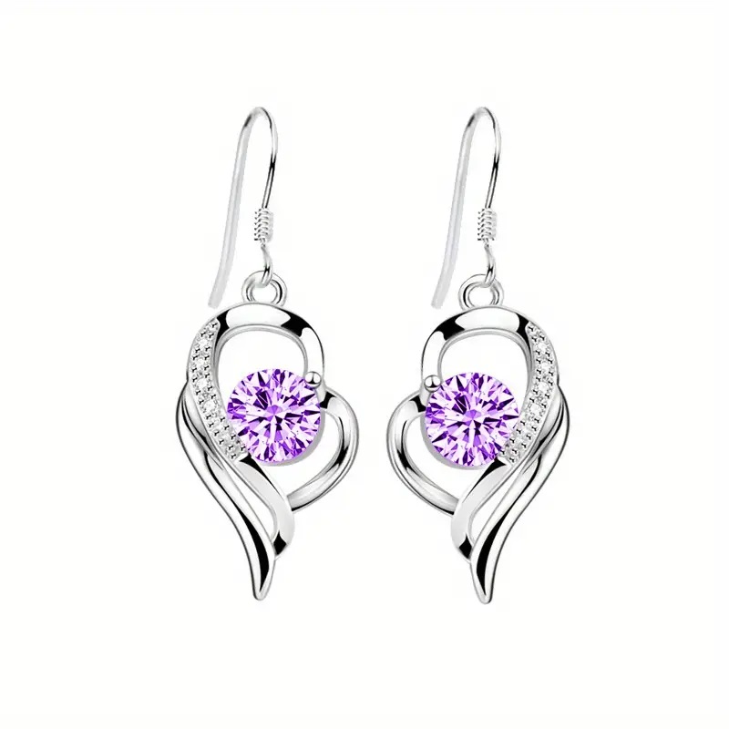 heart zircon earrings purple