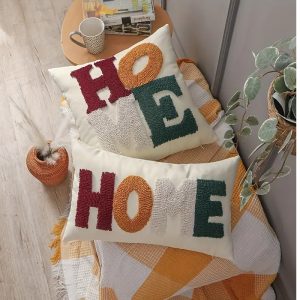 burlap embroidered pillow cover