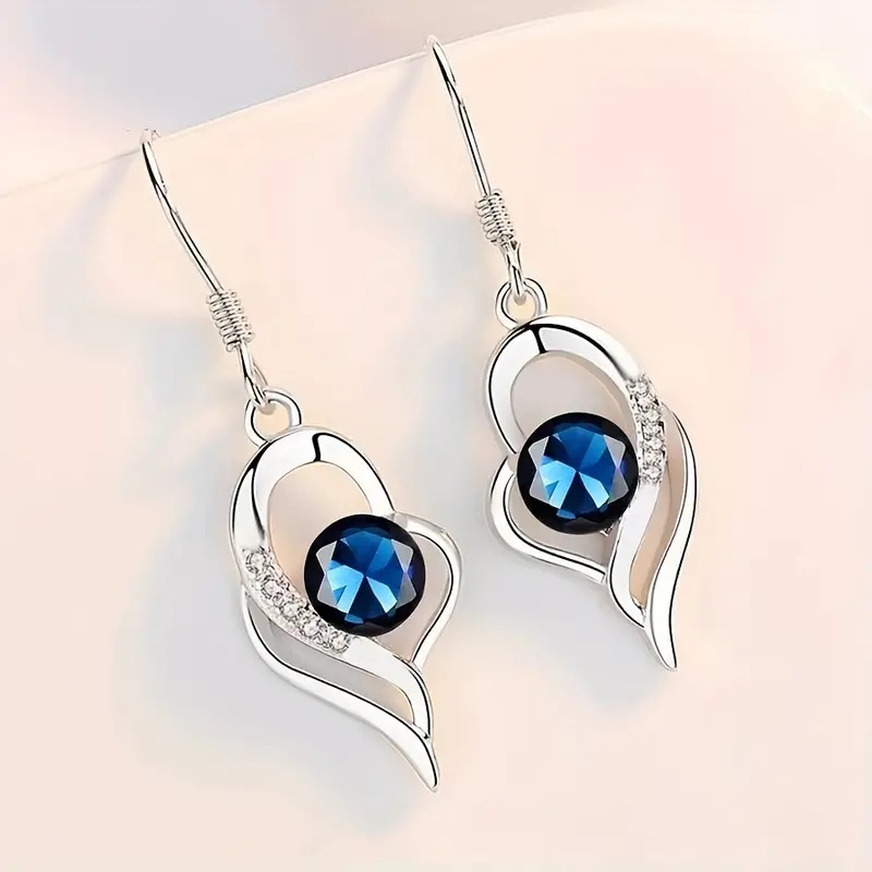 heart zircon earrings blue