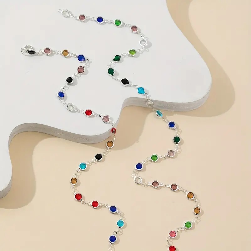 Inlaid shiny glass y shaped necklace
