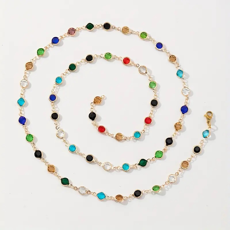 Inlaid Shiny Colorful Glass Crystal Y Shaped Necklace - Image 2