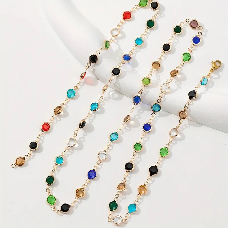 Inlaid shiny glass y shaped necklace