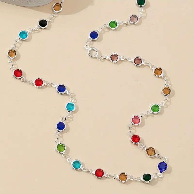 Inlaid shiny glass y shaped necklace
