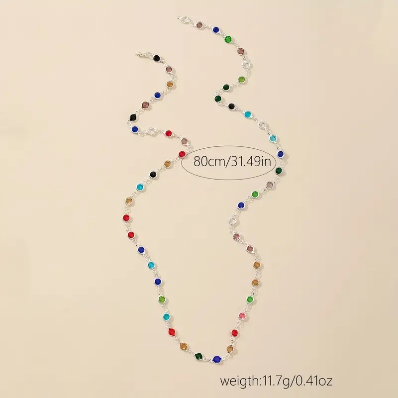 Inlaid shiny glass y shaped necklace