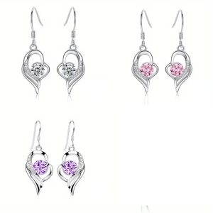 Heart Rhinestone Drop Alloy Earrings
