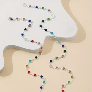 Inlaid Shiny Colorful Glass Crystal Y Shaped Necklace