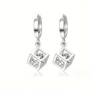 Cubic Zirconia Cube Pendant Earrings