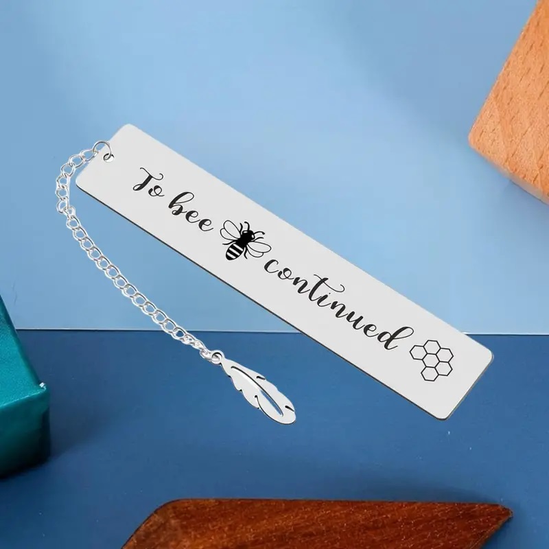Metal Bookmark With Leaf Chain Bee Lover Engraved