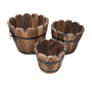 Solid Wood 3pcs Vintage Barrel Plant Pot Set