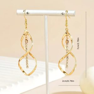 Creative Spiral Design Dangle Earrings Iron 18K Gold Plated Jewelry Rhinestones
