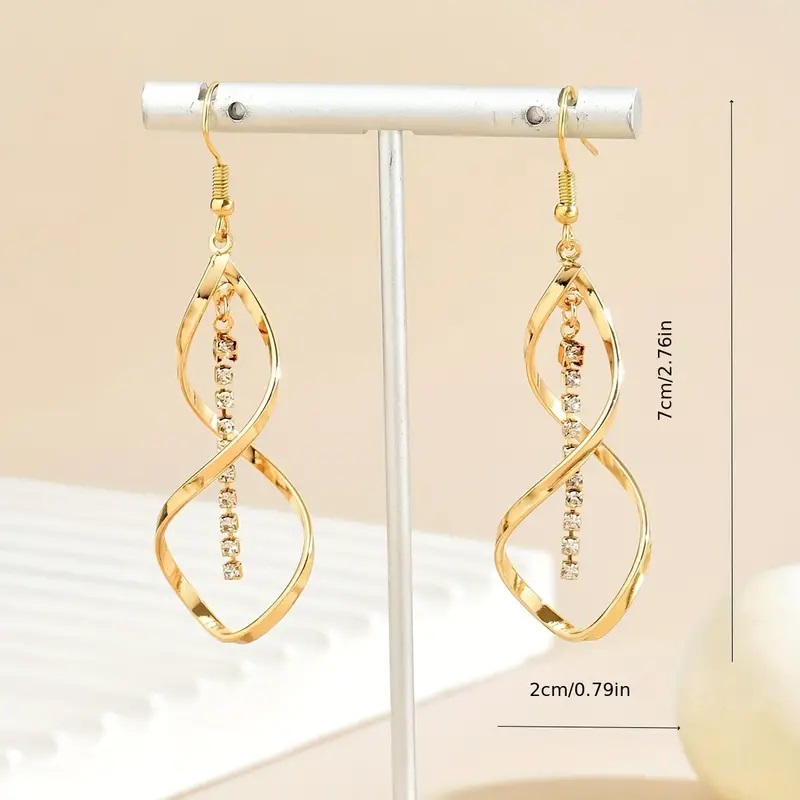 Creative Spiral Design Dangle Earrings Iron 18K Gold Plated Jewelry Rhinestones