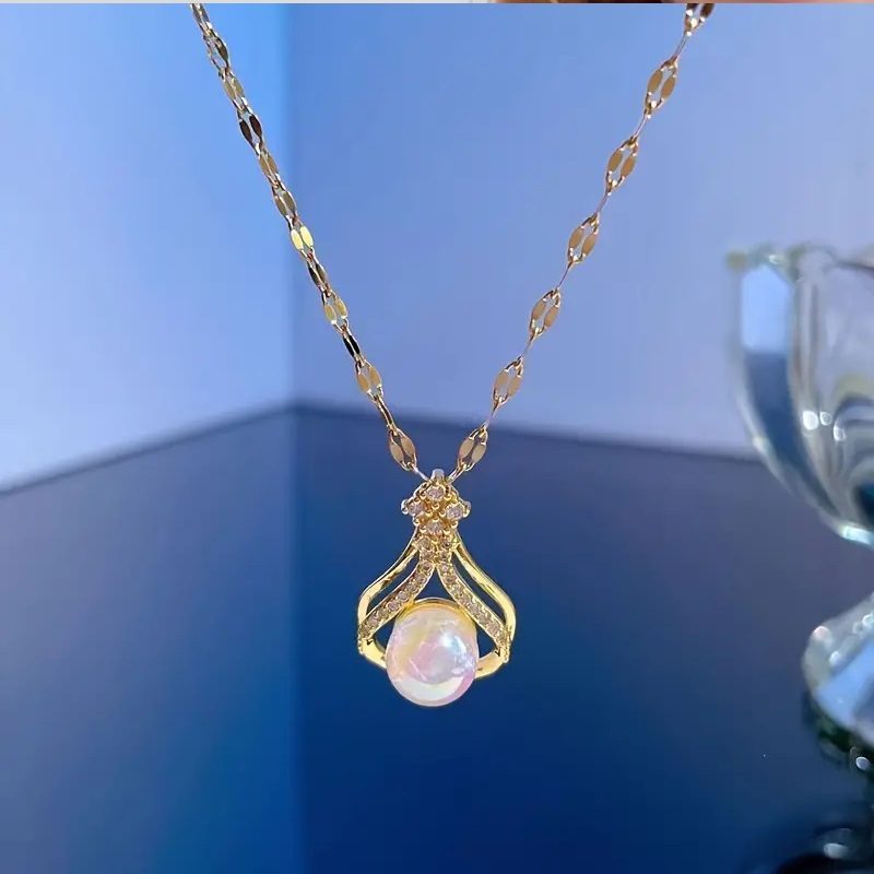 zircon pendant necklace gold white cyan bead