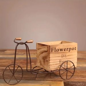 Rustic Wooden Tricycle Plant Holder