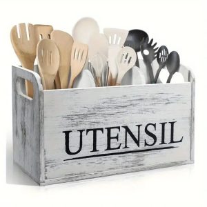 rustic wood utensil holder