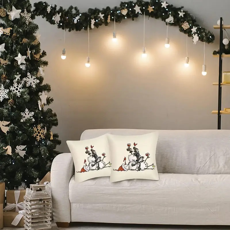 druken snowman pillow cover