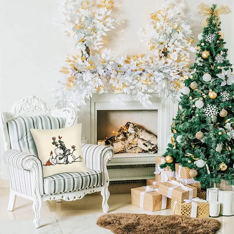 druken snowman pillow cover