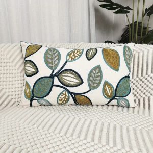 embroidered leaf pillow cover