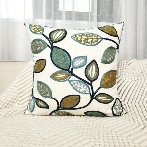 embroidered leaf pillow cover 17.7x17.7