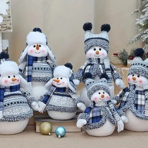 Charming Plaid Fabric Snowman Figurine