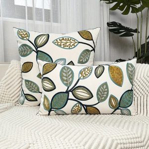 Exquisitely Embroidered Leaf Pillow Cover