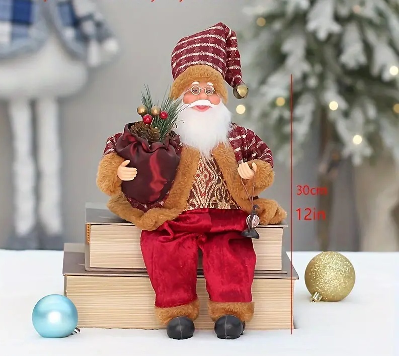 Classic Style Soft-Leg Sitting Santa Claus Figurine Holding Gift Bag - Image 2