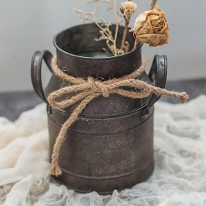 Vintage metal bucket flower pot
