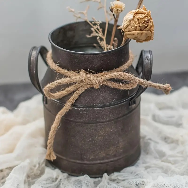 Vintage metal bucket flower pot