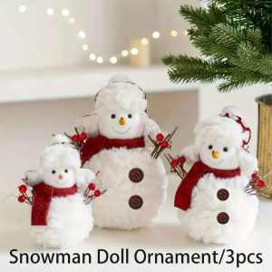 Set of 3 Contemporary Plush Snowman Figurines