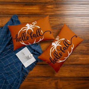 Hello Fall Pumpkin Throw Pillow Covers