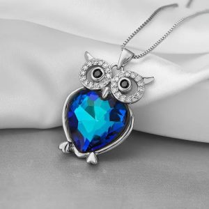 Charming Owl Pendant Necklace with Glass Accents - Zinc Alloy
