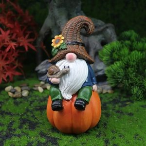 Charming Resin Gnome with Pumpkin