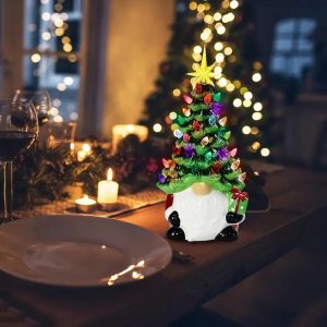 Charming Resin Gnome Christmas Tree with 46 Multicolor Lights