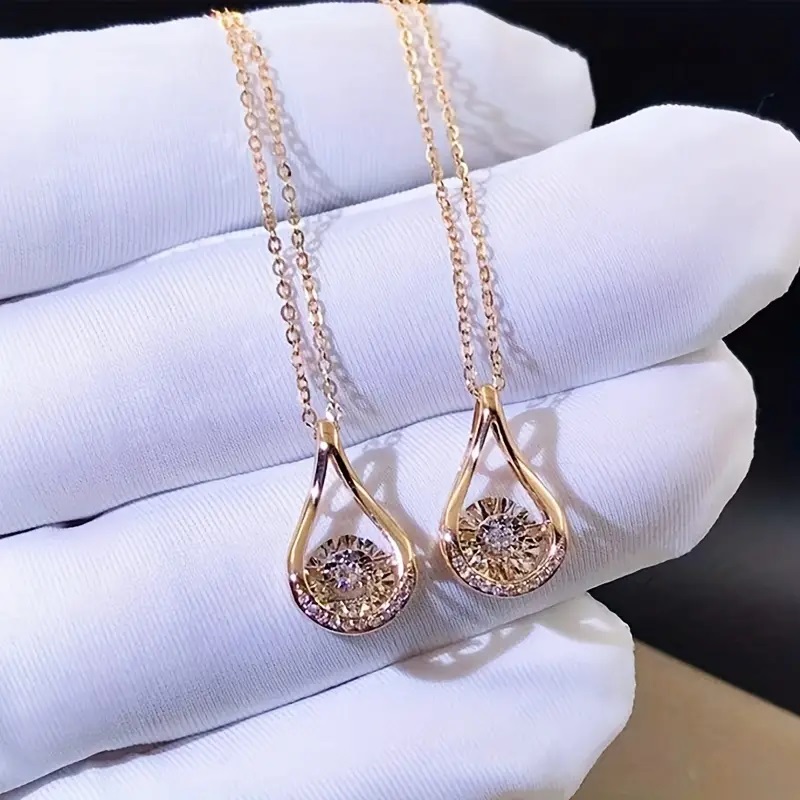 Elegant 18K Gold Plated Round Cut Waterdrop Pendant Necklace - Image 4