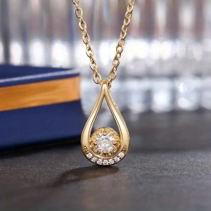 Elegant 18K Gold Plated Round Cut Waterdrop Pendant Necklace