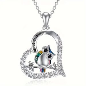 Never give up owl pendant