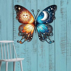 Butterfly Sun & Moon Metal Garden Sign