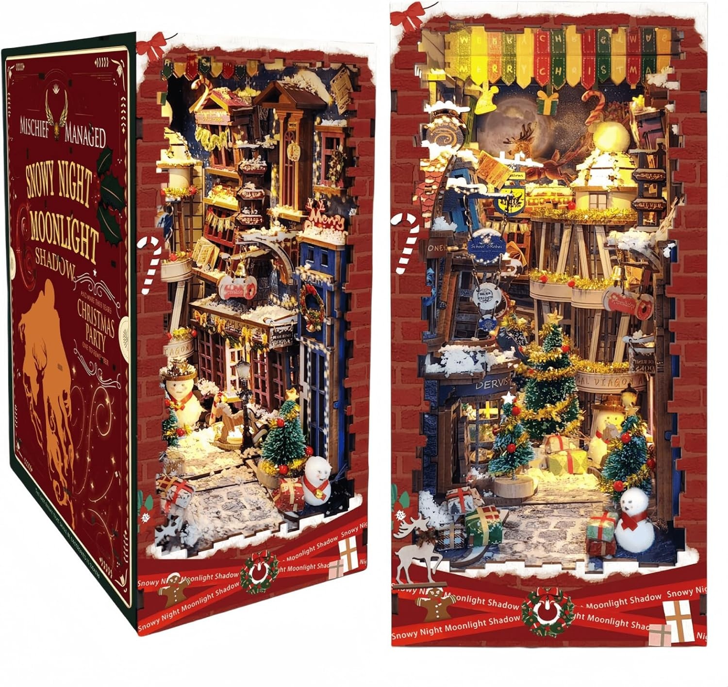 Hand Assembled Snowy Night Moonlight Shadow Christmas Decor - Image 2