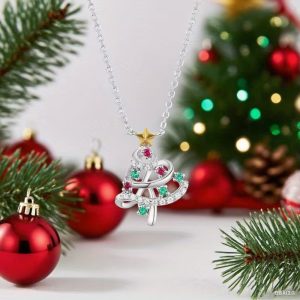 Christmas Tree Silver Cubic Synthetic Zirconia Pendant