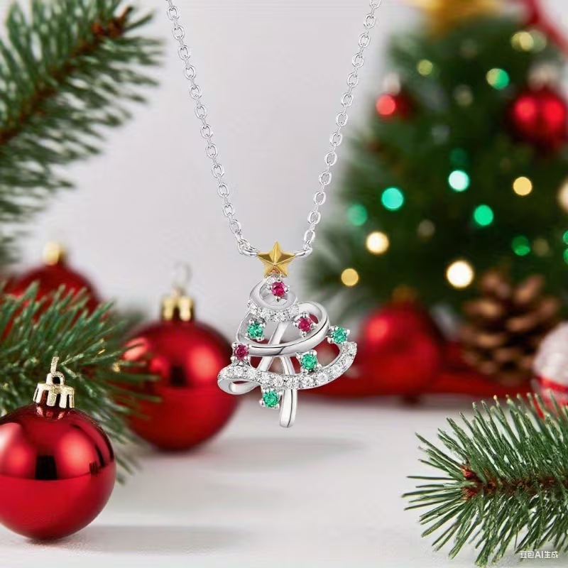Christmas Tree Silver Cubic Synthetic Zirconia Pendant