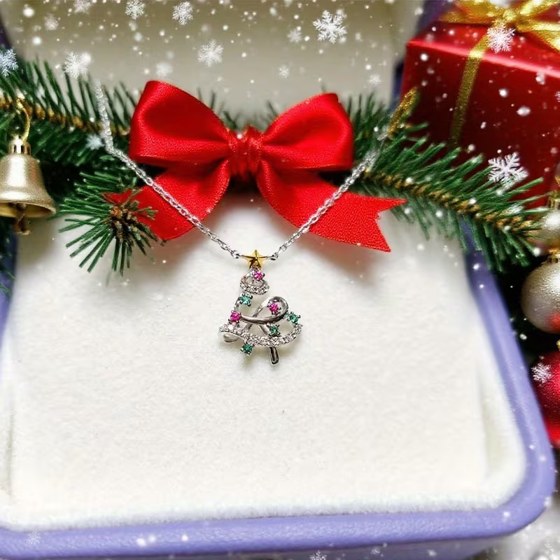 Christmas Tree Silver Cubic Synthetic Zirconia Pendant - Image 3