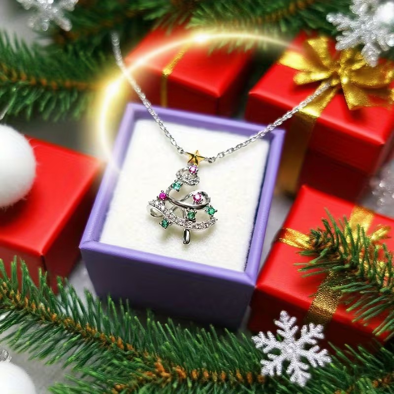 Christmas Tree Silver Cubic Synthetic Zirconia Pendant - Image 2