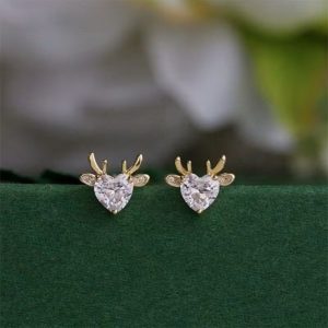 Golden Heart Deer Stud Earrings