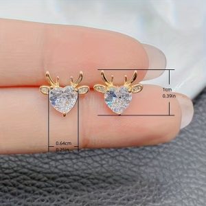 Golden Heart Deer Stud Earrings