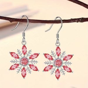 Red snowflake earrings